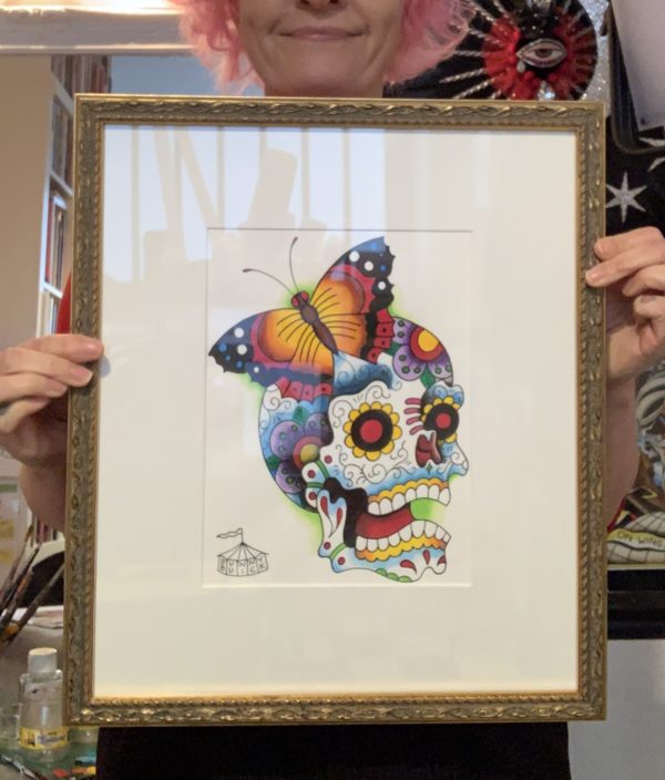 Sugar Skull Butterfly Watercolor Framed - Image 3