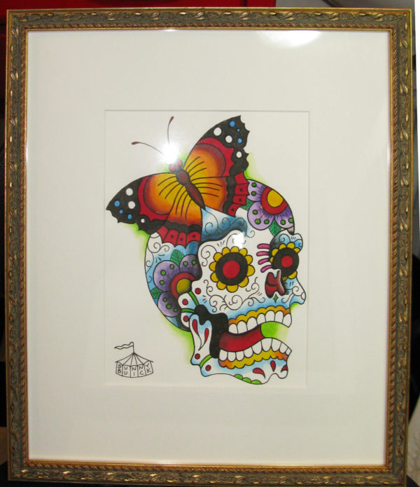 Sugar Skull Butterfly Watercolor Framed - Image 2